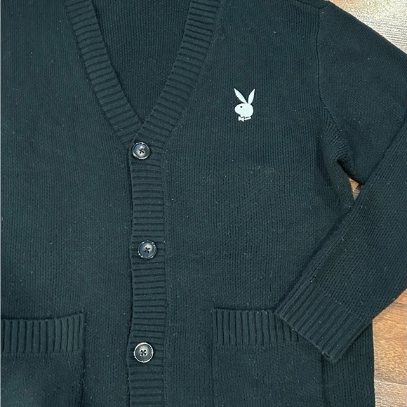 Playboy By PacSun Logo Knit Cardigan Black Mens size Large - Picture 2 of 6